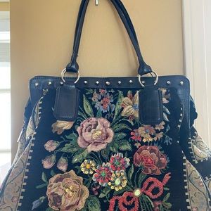 Vintage Mellow World Flower Shop Bag Embellished Tapestry